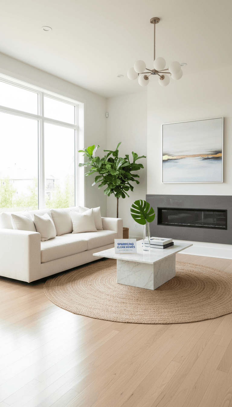 Clean bright living room after professional house cleaning